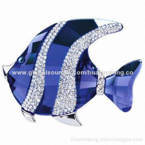 Diamond Fish USB Flash Drive/512MB-32GB Capacity/Metal + Diamond Material/5-year Warranty/USB 2